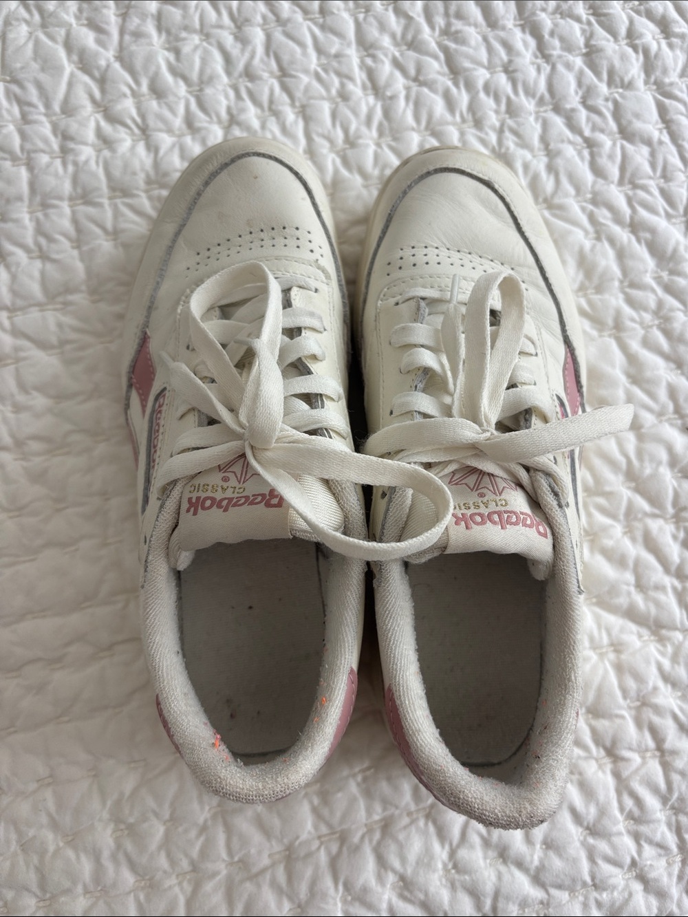 Reebok White Leather Sneakers with Pink Accents